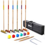 IPOW 32 Inch Six Player Croquet Set with Premium Hardwood Mallets, Colored Wooden Balls, Wickets, Stakes, Carry Bag for Both Adults & Kids Use - Outdoor Sports Yard Lawn Backyard Game Set