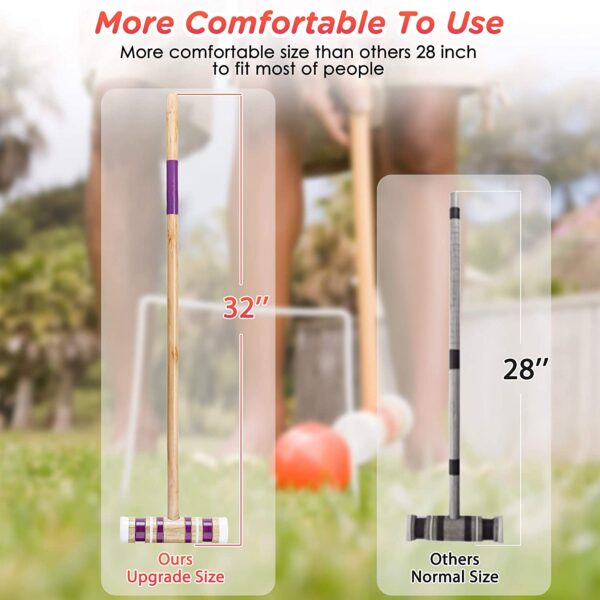 IPOW 32 Inch Six Player Croquet Set with Premium Hardwood Mallets, Colored Wooden Balls, Wickets, Stakes, Carry Bag for Both Adults & Kids Use - Outdoor Sports Yard Lawn Backyard Game Set - Image 3