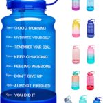 Elvira Half Gallon/64oz Motivational Time Marker Water Bottle with Straw & Protective Silicone Boot, BPA Free Anti-slip Leakproof for Fitness, Gym and Outdoor Sports