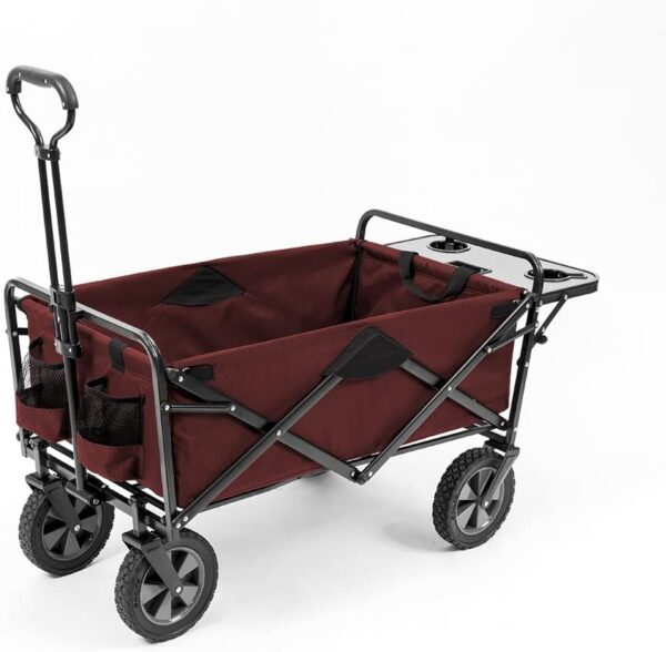 Mac Sports Collapsible Outdoor Utility Wagon with Folding Table and Drink Holders, Maroon