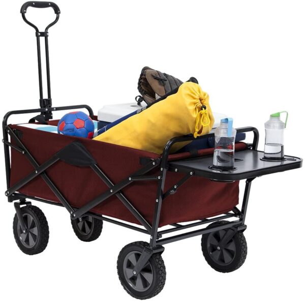 Mac Sports Collapsible Outdoor Utility Wagon with Folding Table and Drink Holders, Maroon - Image 2