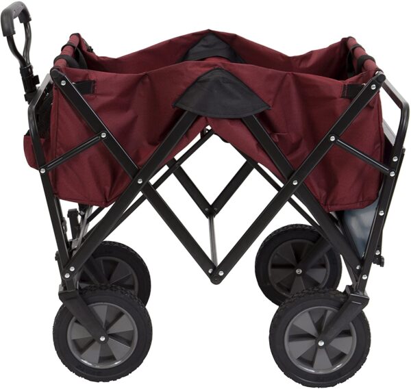 Mac Sports Collapsible Outdoor Utility Wagon with Folding Table and Drink Holders, Maroon - Image 3