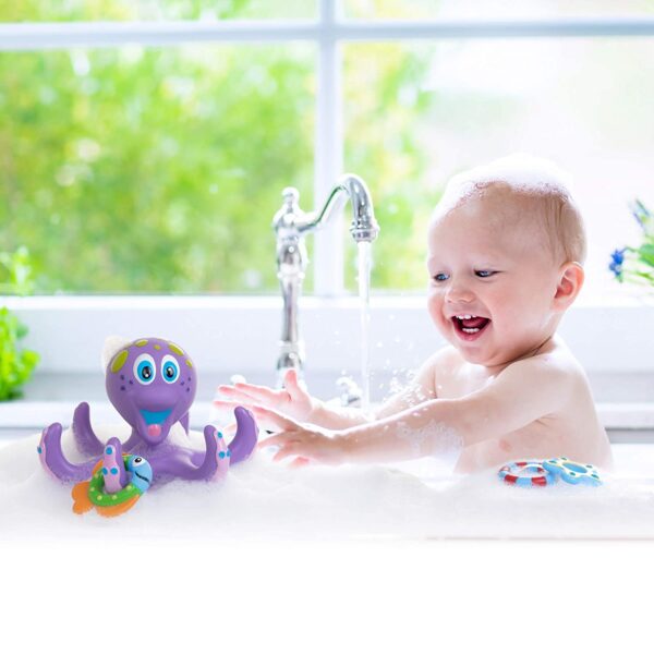 Nuby Floating Purple Octopus with 3 Hoopla Rings Interactive Bath Toy - Image 2