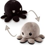 TeeTurtle | The Original Reversible Octopus Plushie | Patented Design | Black and Gray | Show your mood without saying a word!