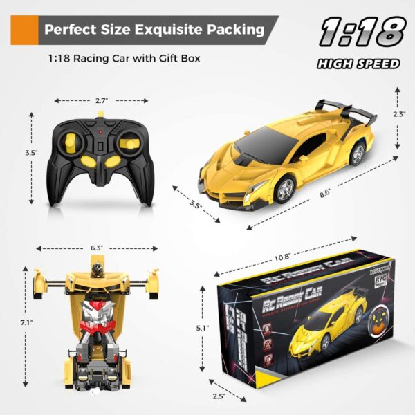 Desuccus Remote Control Car, Transform Robot RC Car for Kids, 2.4Ghz 1:18 Scale Model Racing Car with One-Button Deformation, 360?Drifting, Transforming Robot Car Toy Gift for Boys and Girls - Image 5