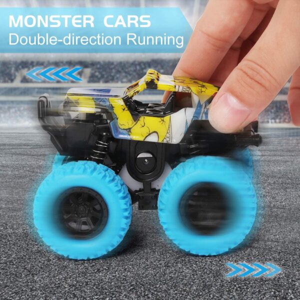 M SANMERSEN Pull Back Cars, 2 Pack Monster Toys Cars Mini Friction Powered Vehicle with Shockproof Spring and Rubber Wheel Early Educational Toy Best Gifts for 3-12 Year Old Boys Girls - Image 3