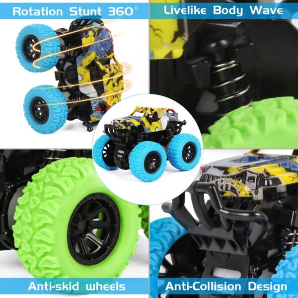 M SANMERSEN Pull Back Cars, 2 Pack Monster Toys Cars Mini Friction Powered Vehicle with Shockproof Spring and Rubber Wheel Early Educational Toy Best Gifts for 3-12 Year Old Boys Girls - Image 4