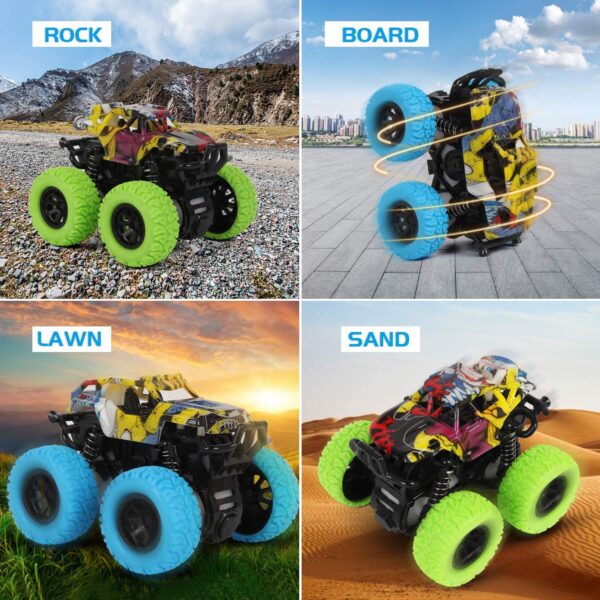 M SANMERSEN Pull Back Cars, 2 Pack Monster Toys Cars Mini Friction Powered Vehicle with Shockproof Spring and Rubber Wheel Early Educational Toy Best Gifts for 3-12 Year Old Boys Girls - Image 5