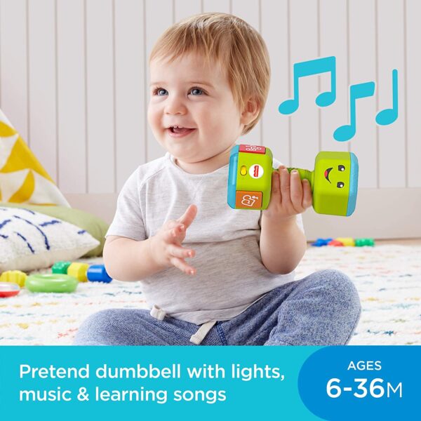 Fisher-Price Laugh & Learn Countin' Reps Dumbbell rattle toy with music, lights and learning content for baby and toddler ages 6-36 months - Image 2