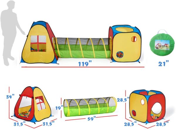 UTEX 3 in 1 Pop Up Play Tent with Tunnel, Ball Pit for Kids, Boys, Girls, Babies and Toddlers, Indoor/Outdoor Playhouse - Image 4