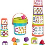 Battat - Sort & Stack - Educational Stacking Cups with Numbers & Shapes for Toddlers, Blue (BT2611Z)