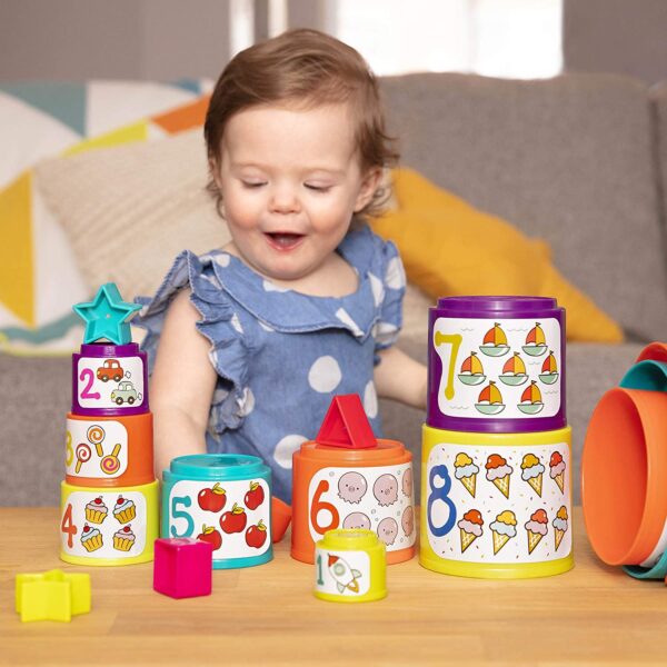 Battat - Sort & Stack - Educational Stacking Cups with Numbers & Shapes for Toddlers, Blue (BT2611Z) - Image 3